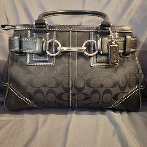 Coach Black Jacquard and Leather Purse Handbag